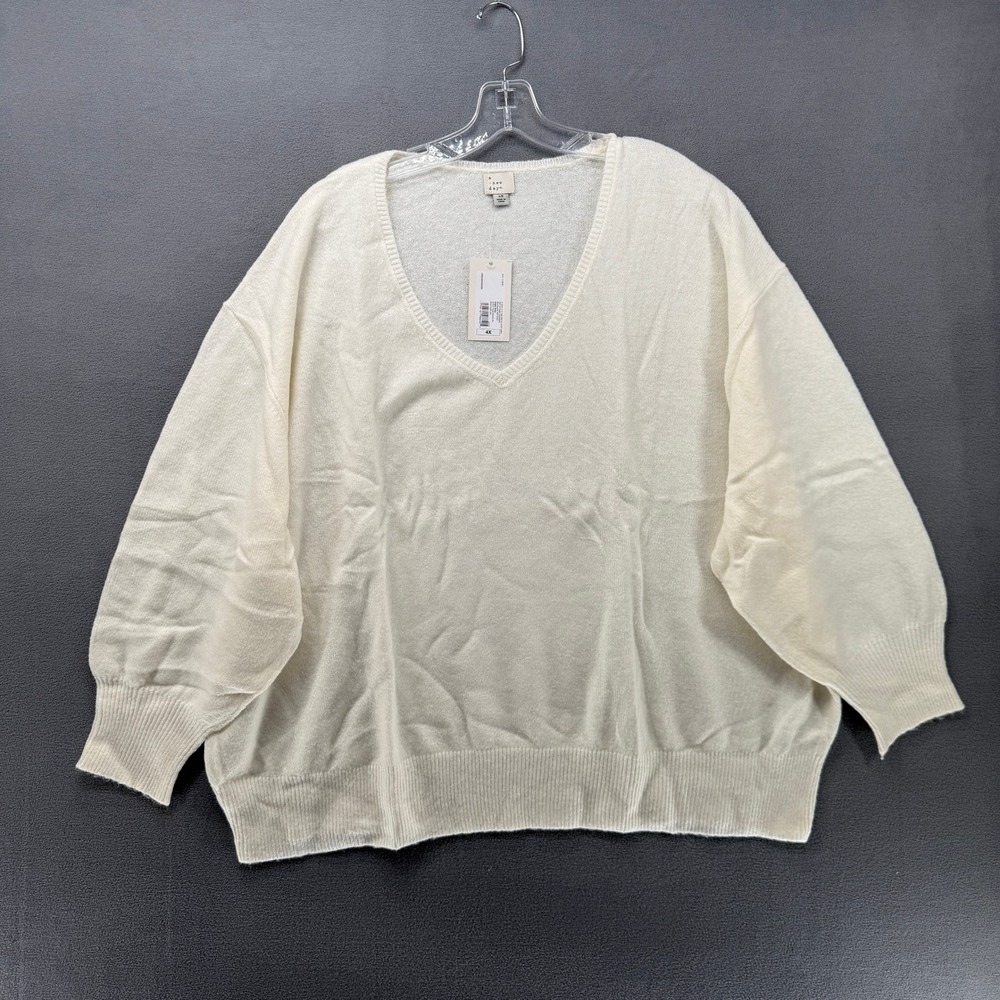 A New Day Cream V Neck Oversized Balloon Sleeve Sweater Plus Size 4X